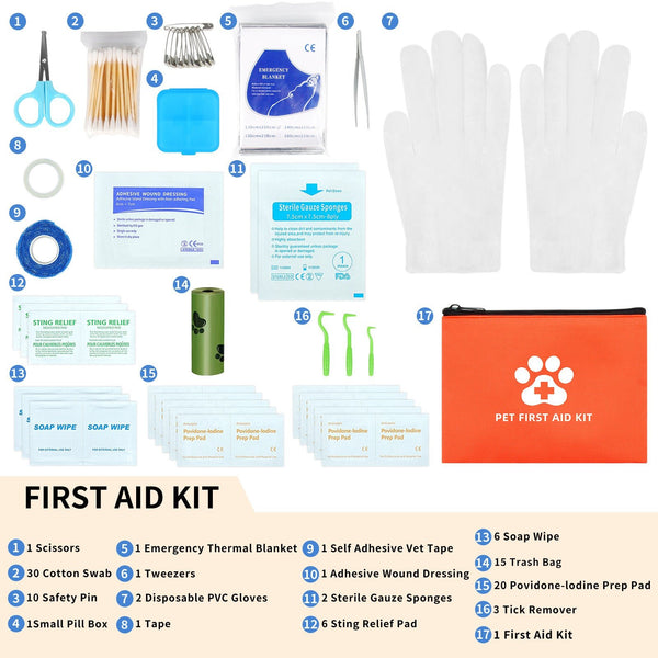 17-Piece Portable Dog First Aid Kit for Travel & Camping