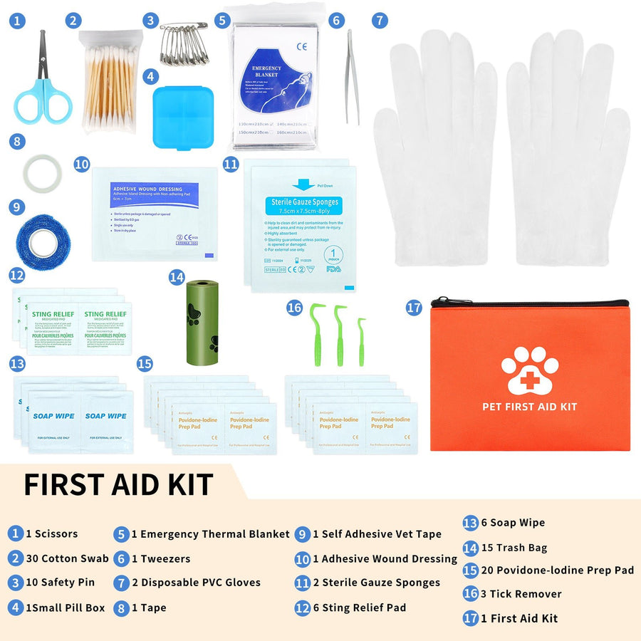 17-Piece Portable Dog First Aid Kit for Travel & Camping