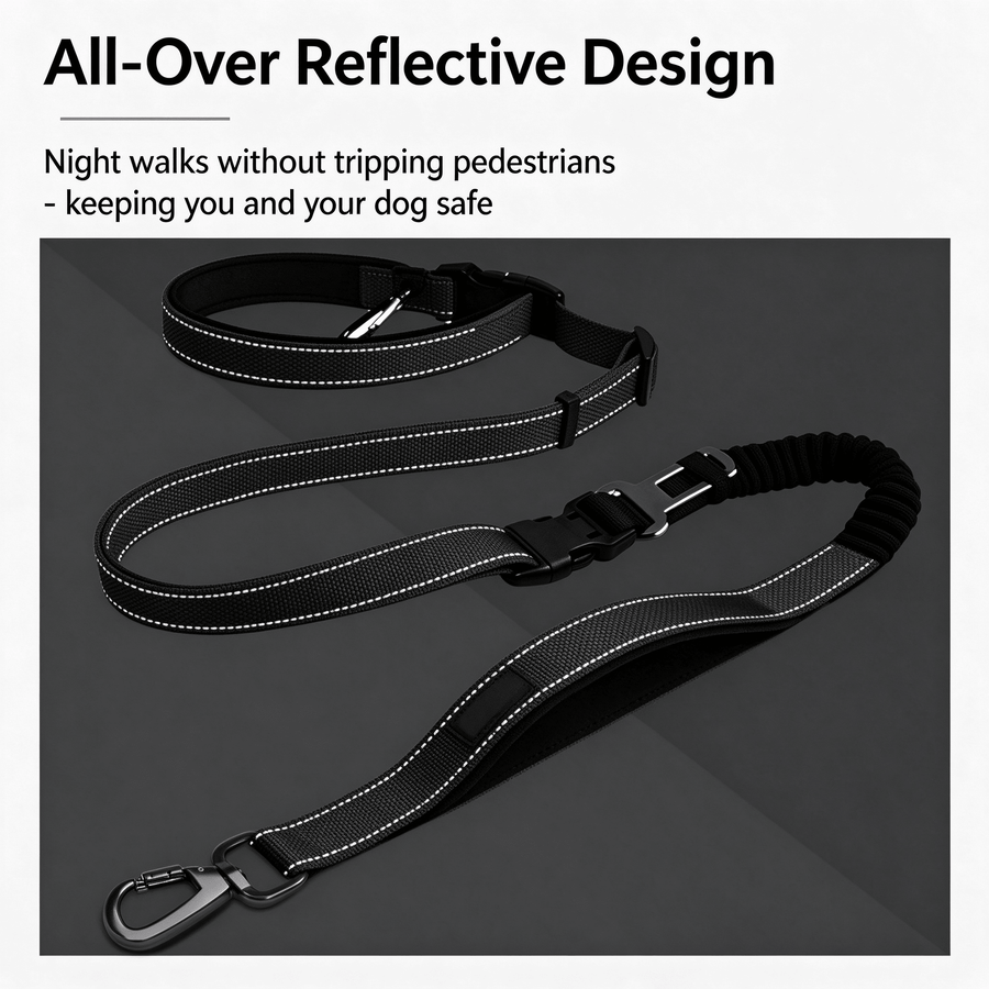 6-in-1 Hands-Free Dog Leash, Reflective Bungee Waist Leash – Fluffy Me