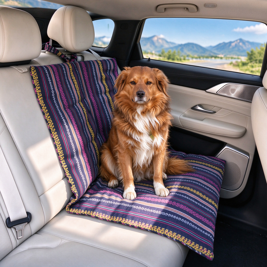Boho Stripe Waterproof Roll-Up Dog Mat for Travel & Camping