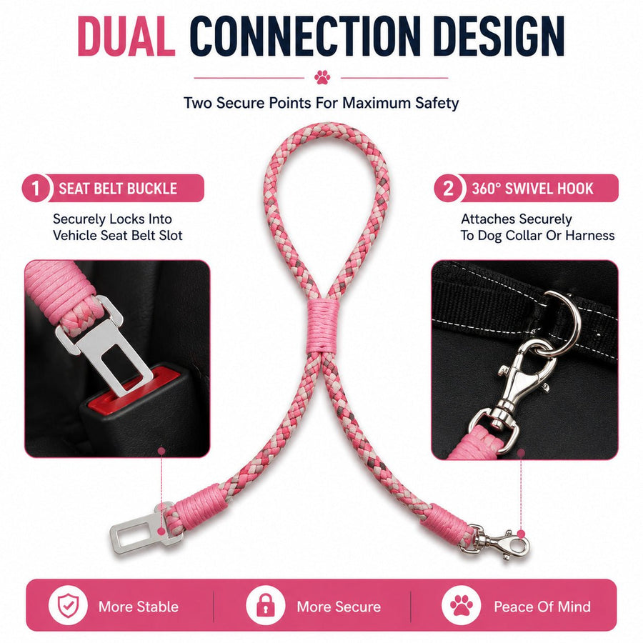 Braided Dog Car Seatbelt with 360 Swivel Clip for Cars and SUVs