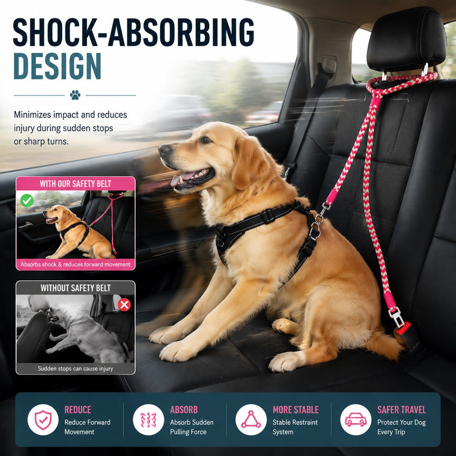 Braided Dog Car Seatbelt with 360 Swivel Clip for Cars and SUVs