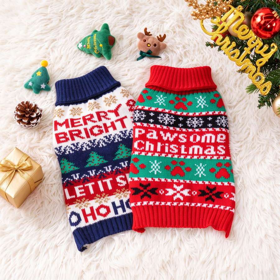 Christmas Dog Sweater, Festive Knit Pet Jumper for Dogs & Cats – Fluffy Me