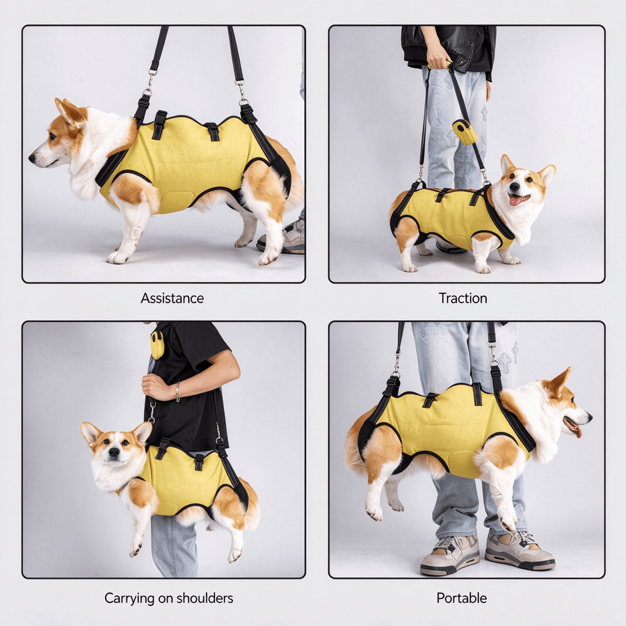 Dog Assistance Sling, Pet Rehabilitation Harness with Full Back and Chest Support, 4-in-1 Carry, Traction and Lift Sling for Small Medium Dogs