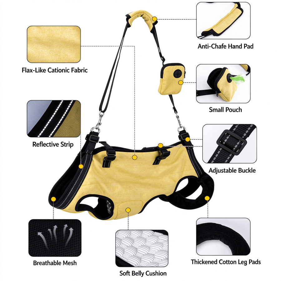 Dog Assistance Sling, Pet Rehabilitation Harness with Full Back and Chest Support, 4-in-1 Carry, Traction and Lift Sling for Small Medium Dogs