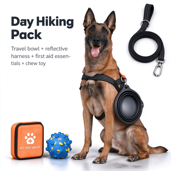 Dog Adventure Bundle: Reflective Harness, Leash, First Aid Kit & Travel Bowl