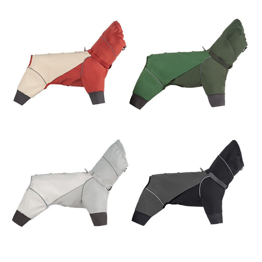 Dog Raincoat Waterproof Four-Legged, Reflective Trim & Harness Hole Jacket for Walking Hiking Travel