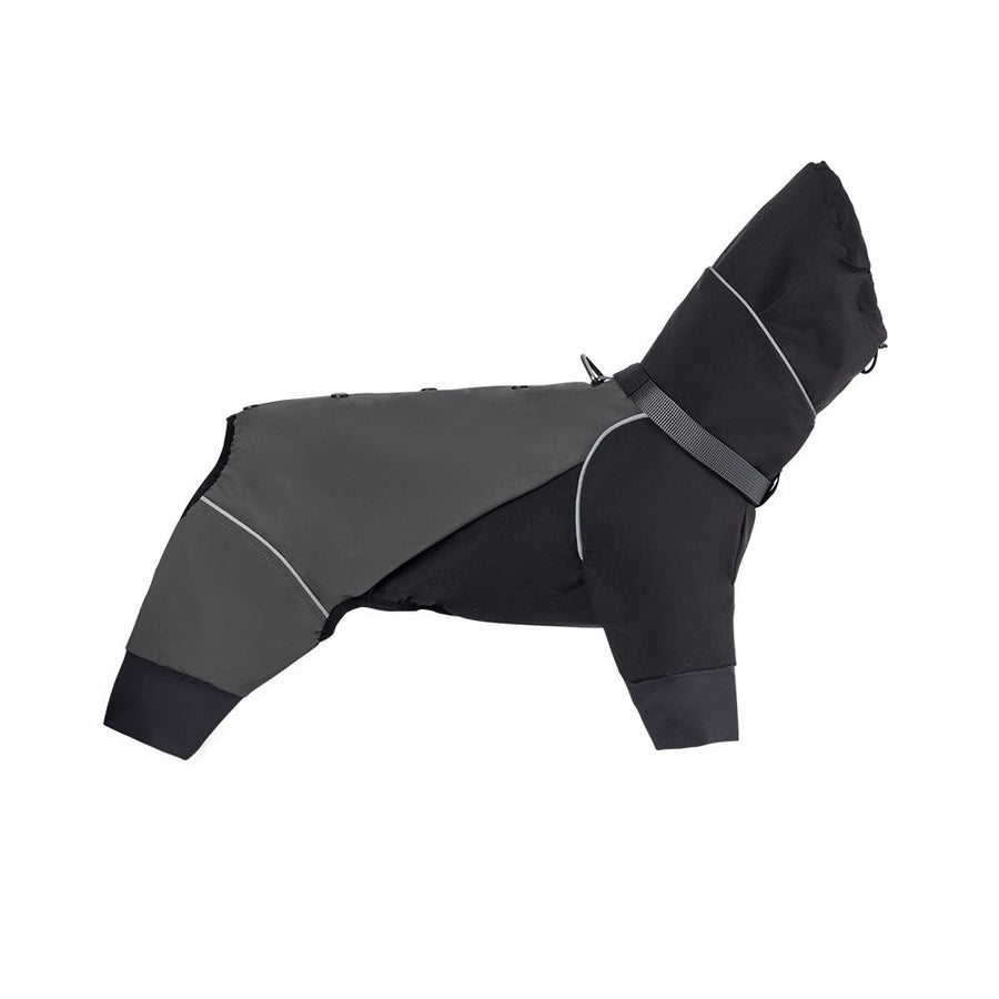 Dog Raincoat Waterproof Four-Legged, Reflective Trim & Harness Hole Jacket for Walking Hiking Travel