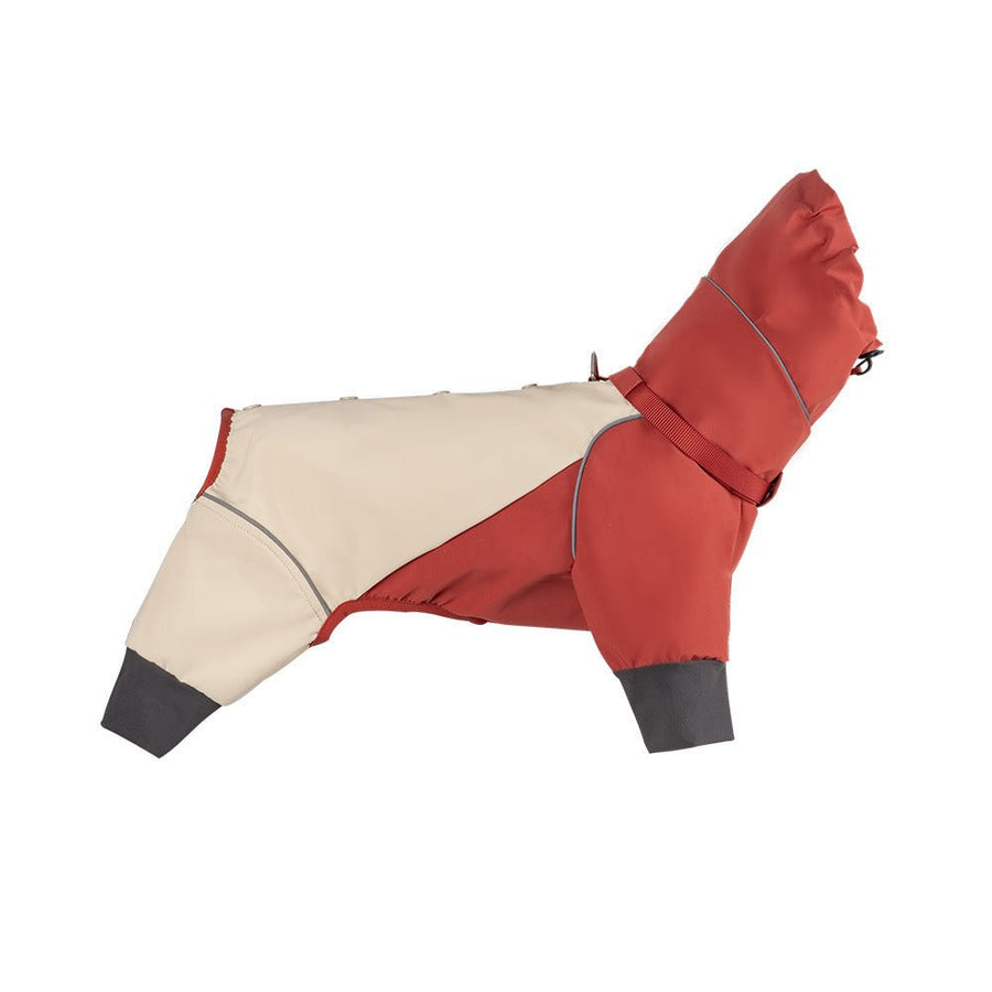 Dog Raincoat Waterproof Four-Legged, Reflective Trim & Harness Hole Jacket for Walking Hiking Travel