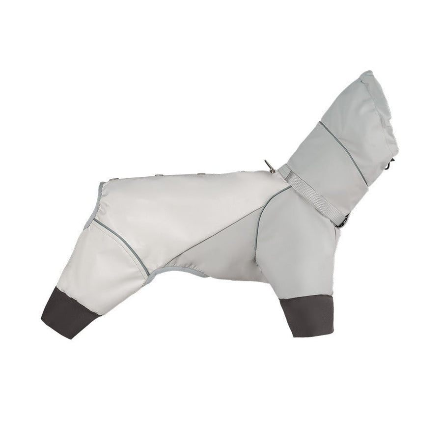 Dog Raincoat Waterproof Four-Legged, Reflective Trim & Harness Hole Jacket for Walking Hiking Travel