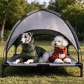 Elevated Dog Bed with Canopy, Outdoor Raised Dog Cot with Sun Shade and Breathable Mesh, Portable Cooling Metal Pet Bed