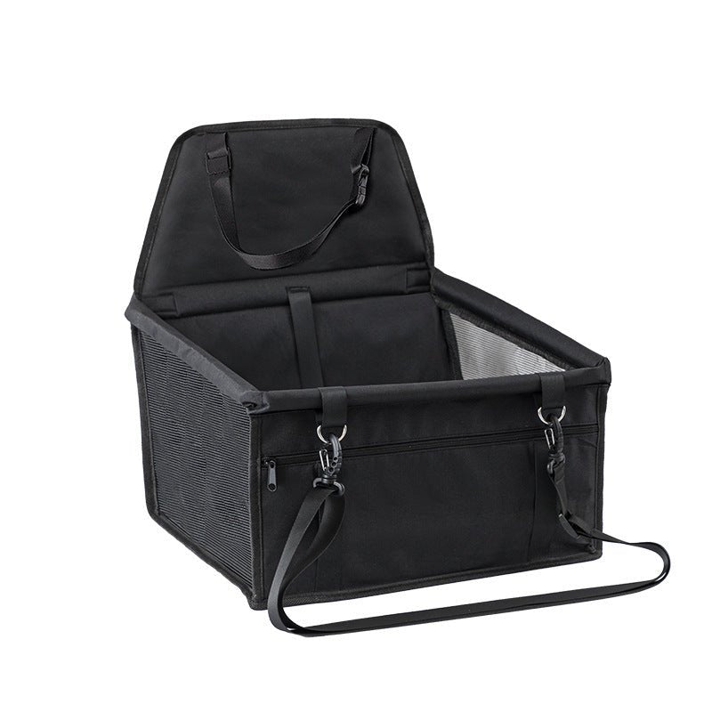 Folding Dog Car Seat, Pet Car Booster Seat with Safety Leash, Mesh Windows & Storage Pocket