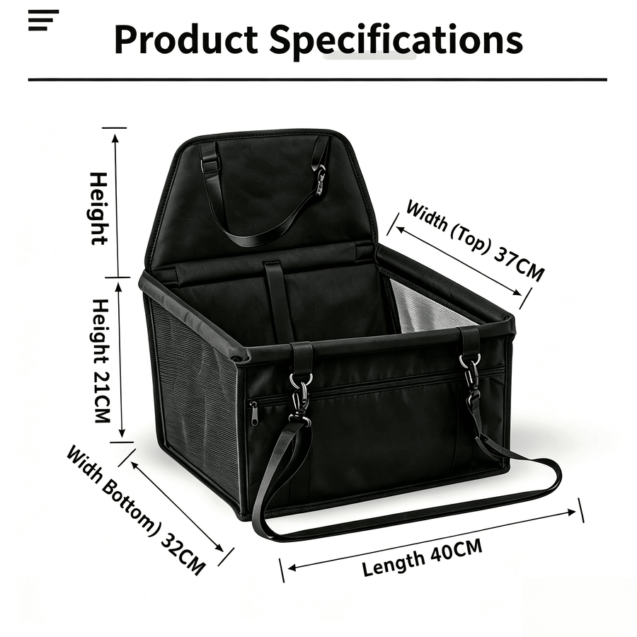 Folding Dog Car Seat, Pet Car Booster Seat with Safety Leash, Mesh Windows & Storage Pocket