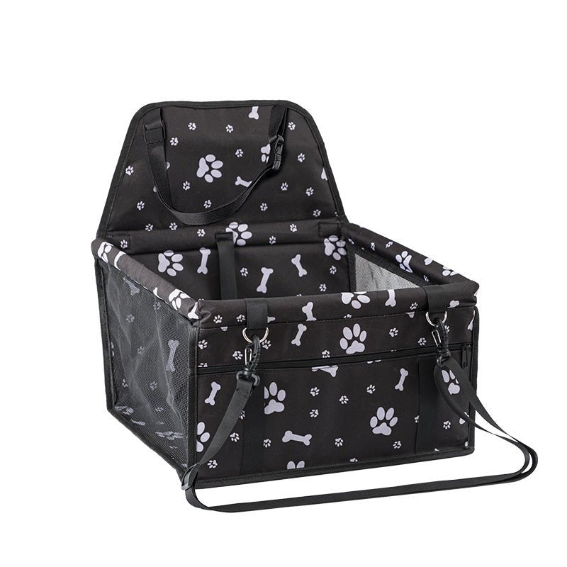 Folding Dog Car Seat, Pet Car Booster Seat with Safety Leash, Mesh Windows & Storage Pocket