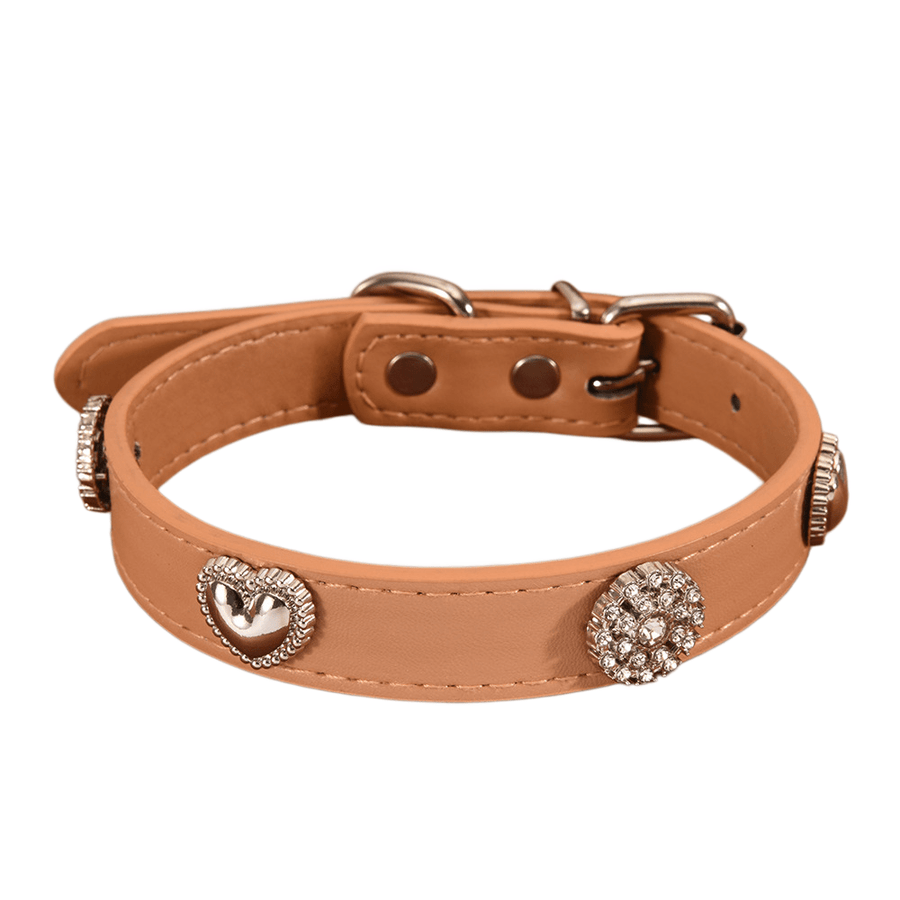 Heart Diamond Leather Cat Collar — Sparkly Decor, Adjustable, Safe For Daily Wear