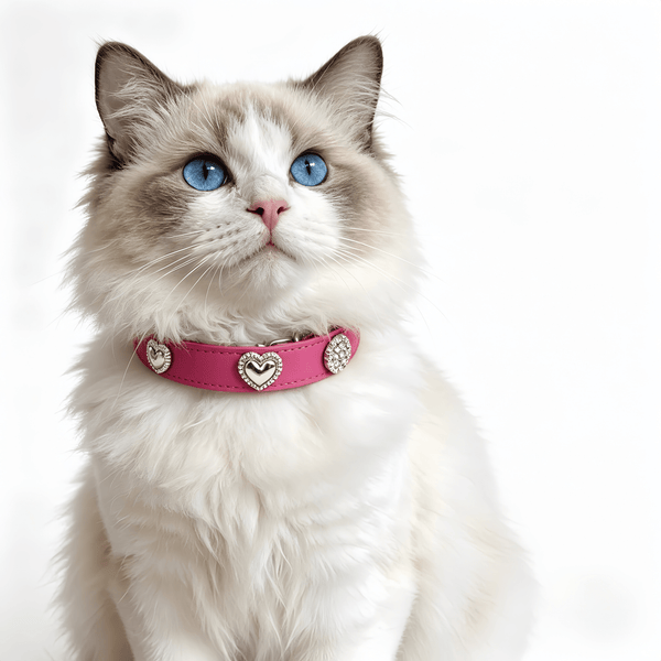 Heart Diamond Leather Cat Collar — Sparkly Decor, Adjustable, Safe For Daily Wear