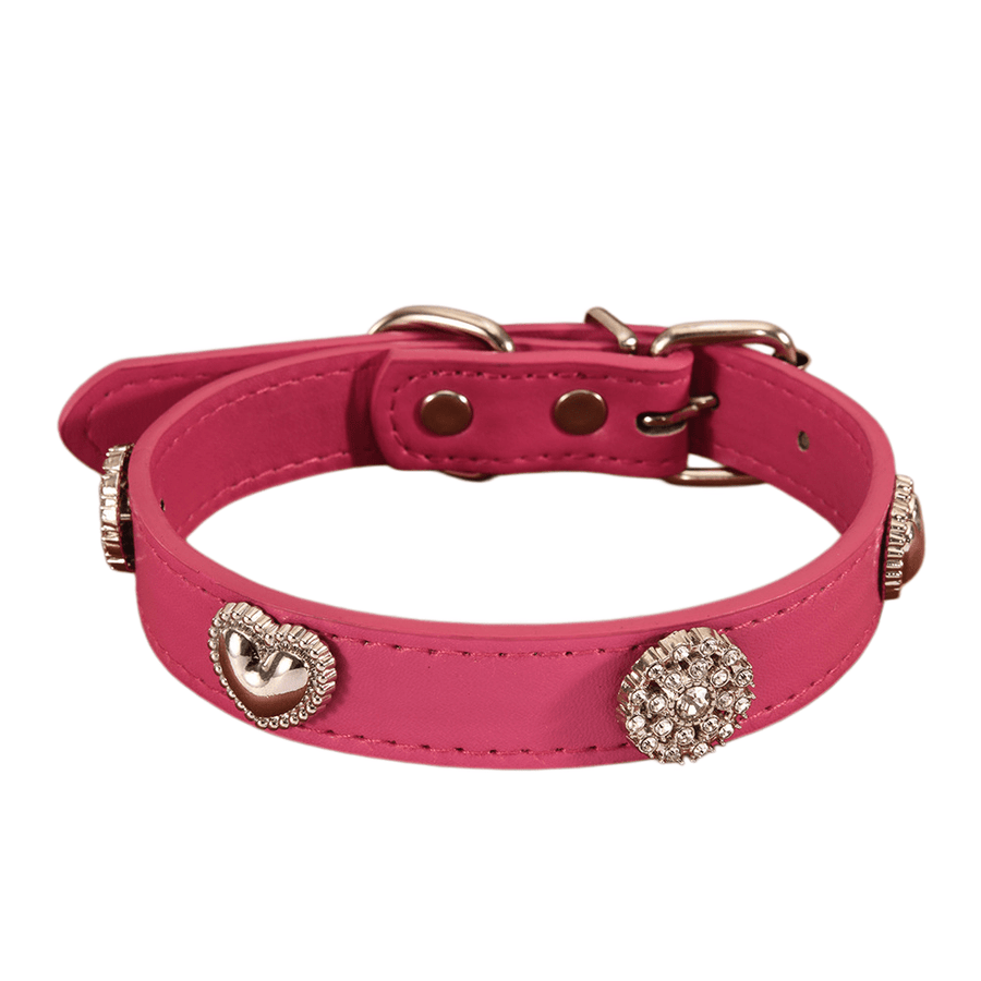 Heart Diamond Leather Cat Collar — Sparkly Decor, Adjustable, Safe For Daily Wear