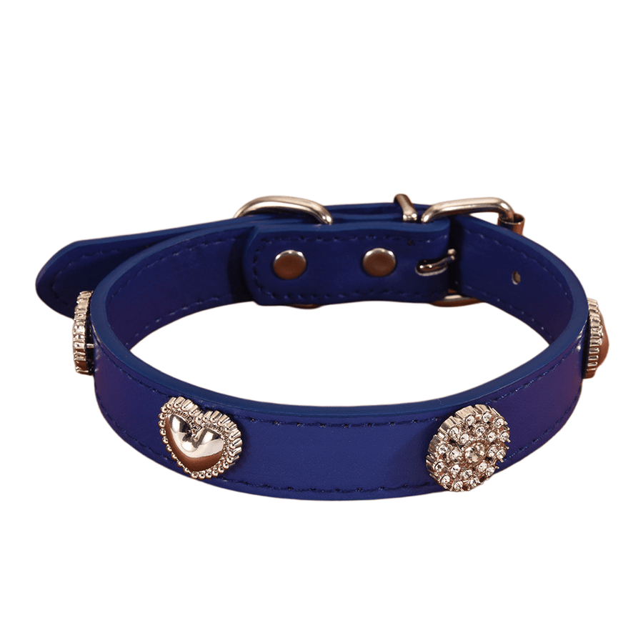 Heart Diamond Leather Cat Collar — Sparkly Decor, Adjustable, Safe For Daily Wear
