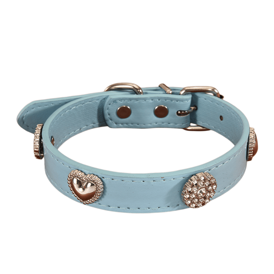 Heart Diamond Leather Cat Collar — Sparkly Decor, Adjustable, Safe For Daily Wear