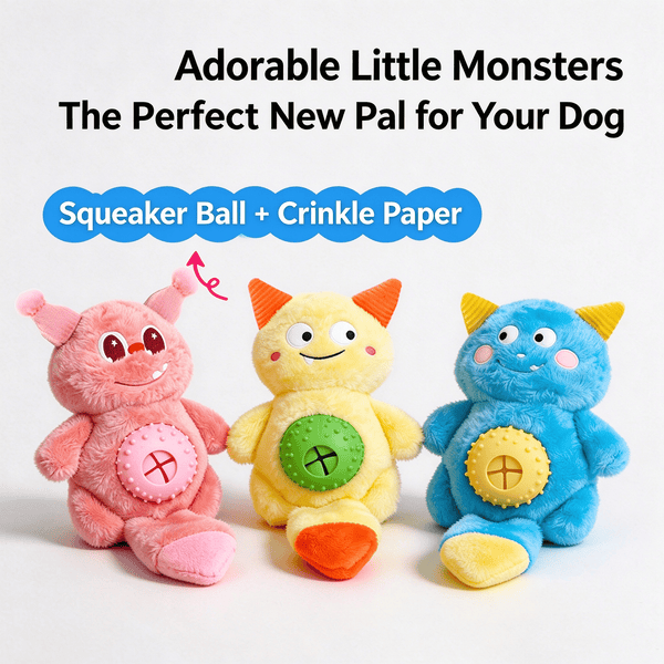 Cute Little Monster Plush Dog Toy - Squeaky, Crinkle, Eco-Friendly, Washable