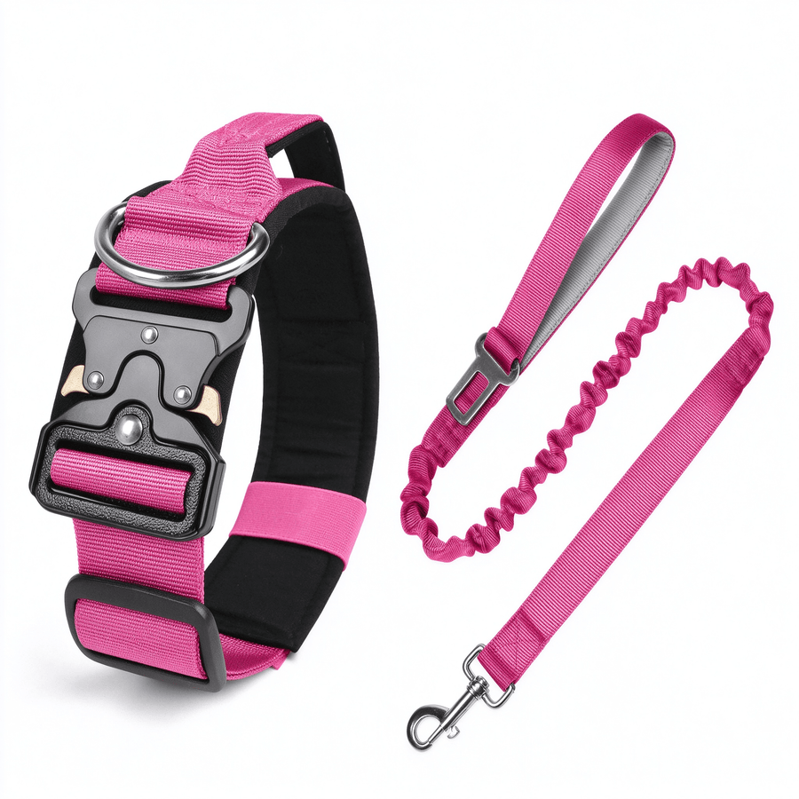 Rose Red & Sky Blue Dog Collar and Leash Set - Neoprene, 130cm with Foam Grip