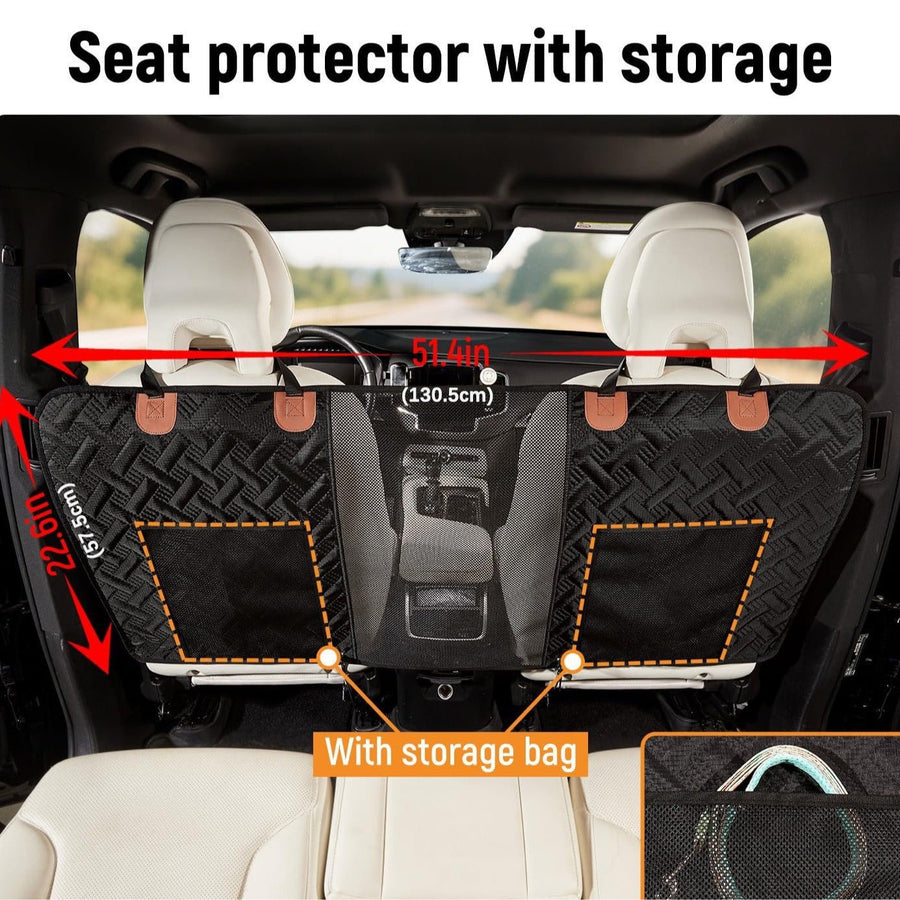 Pet Car Divider Net, Dog Seat Separator with Visible Mesh Window and Storage Pockets, Adjustable Straps for Front Seat Headrests, 130x58cm