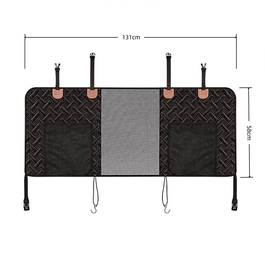 Pet Car Divider Net, Dog Seat Separator with Visible Mesh Window and Storage Pockets, Adjustable Straps for Front Seat Headrests, 130x58cm