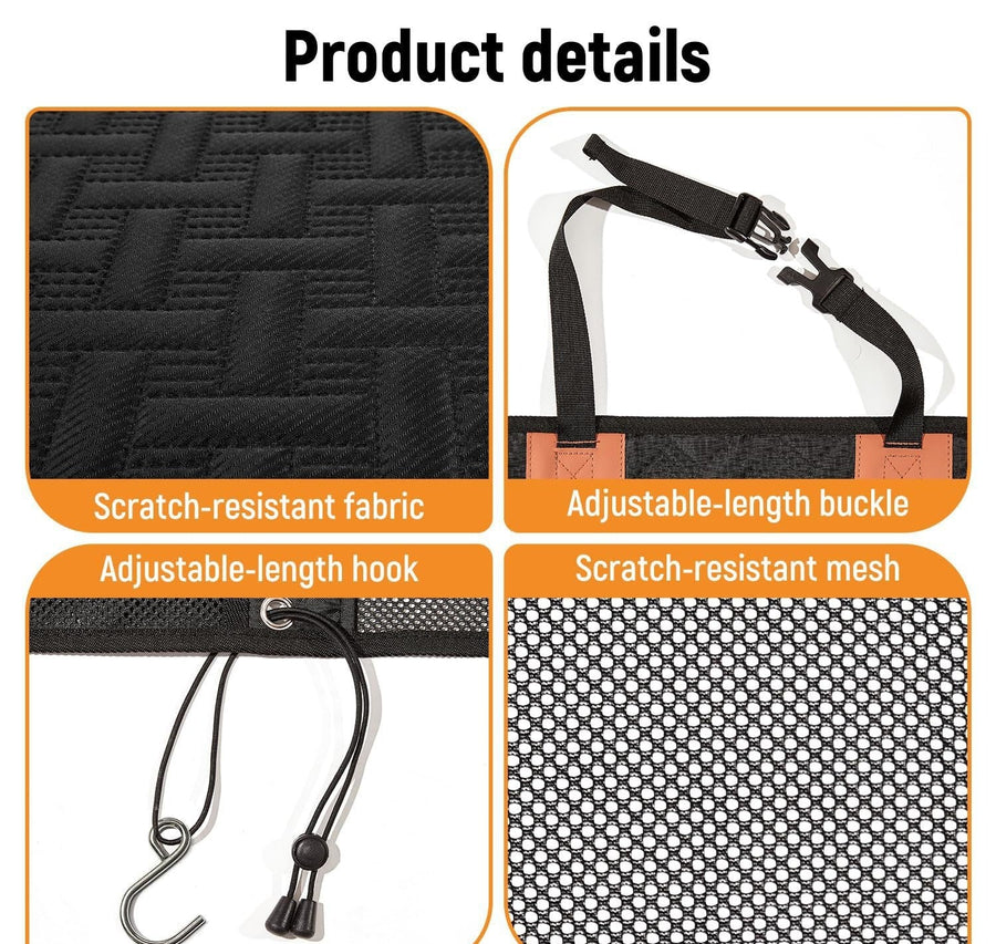 Pet Car Divider Net, Dog Seat Separator with Visible Mesh Window and Storage Pockets, Adjustable Straps for Front Seat Headrests, 130x58cm