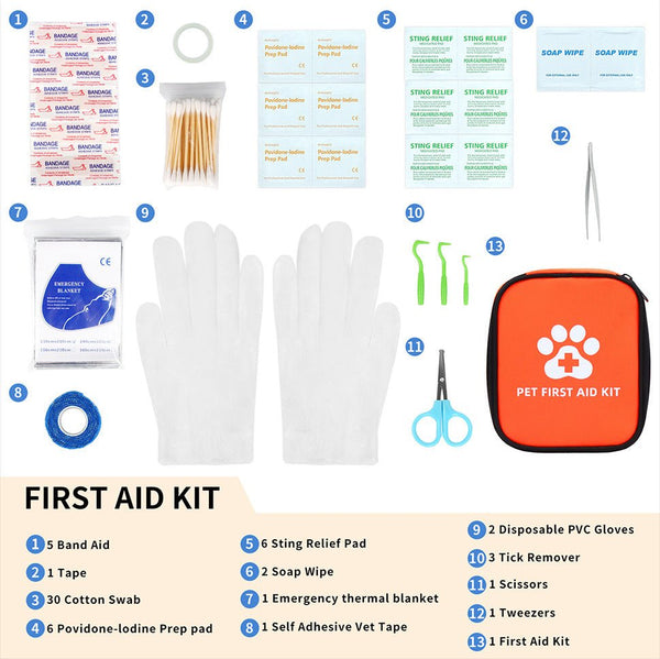 13-Piece Portable Dog First Aid Kit for Travel & Camping