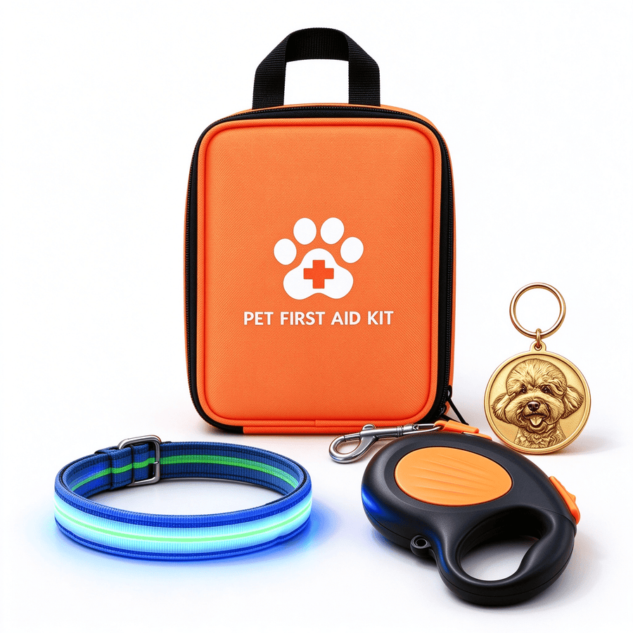 Dog Safety Bundle with LED Collar, Leash, First Aid Kit & ID Tag