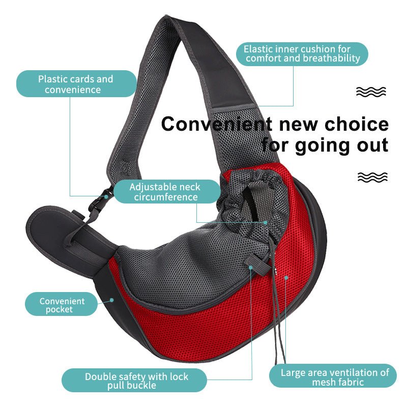 Breathable Mesh Pet Sling Carrier, Hands-Free Crossbody Travel Bag