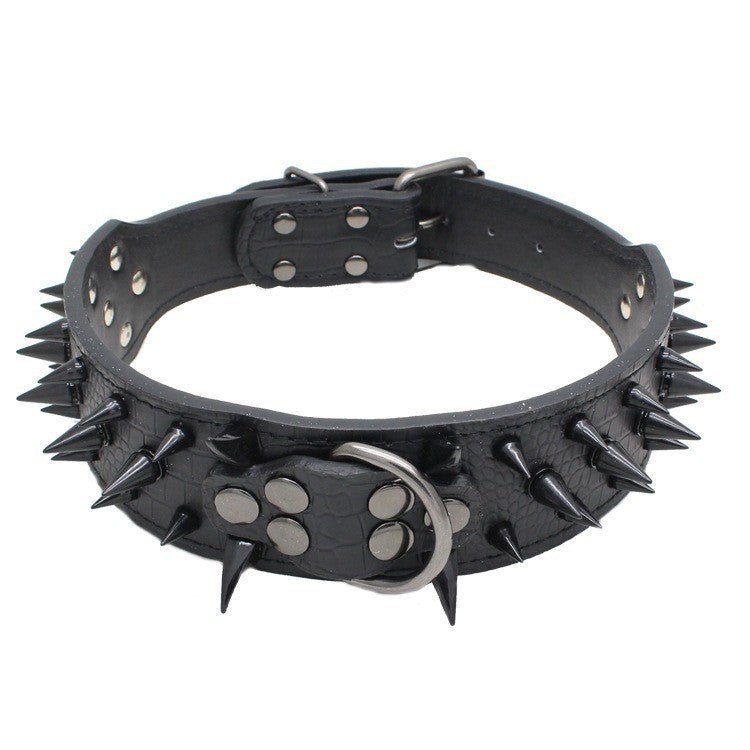 Punk Spike Dog Collar with Crocodile Print, Adjustable Anti-Bite for Medium to Large Dogs