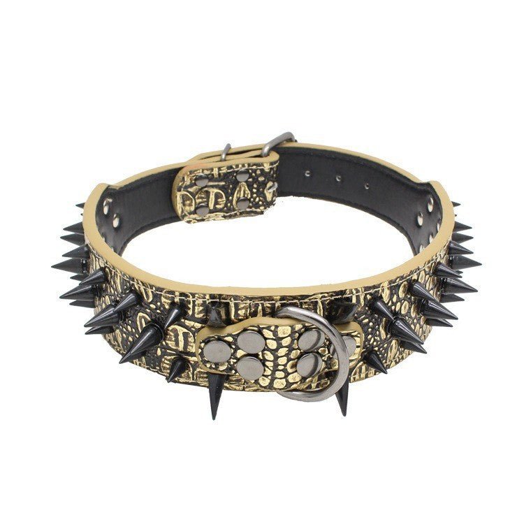 Punk Spike Dog Collar with Crocodile Print, Adjustable Anti-Bite for Medium to Large Dogs