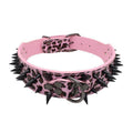 Punk Spike Dog Collar with Crocodile Print, Adjustable Anti-Bite for Medium to Large Dogs