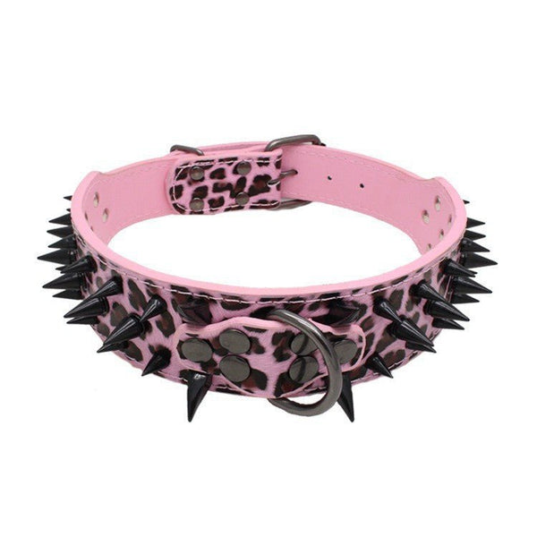 Punk Spike Dog Collar with Crocodile Print, Adjustable Anti-Bite for Medium to Large Dogs
