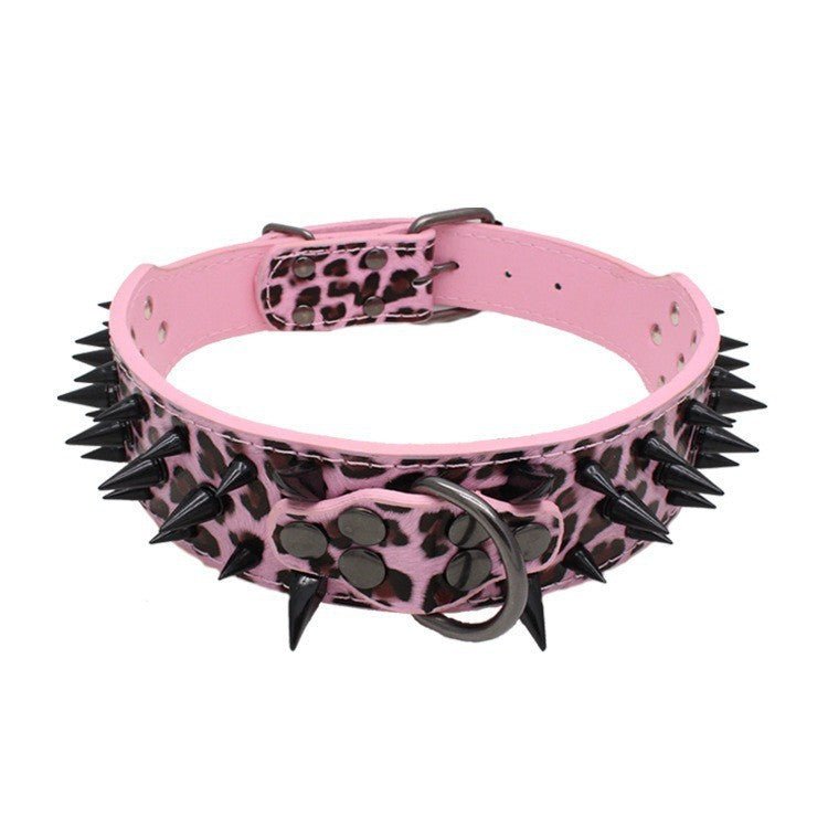 Punk Spike Dog Collar with Crocodile Print, Adjustable Anti-Bite for Medium to Large Dogs