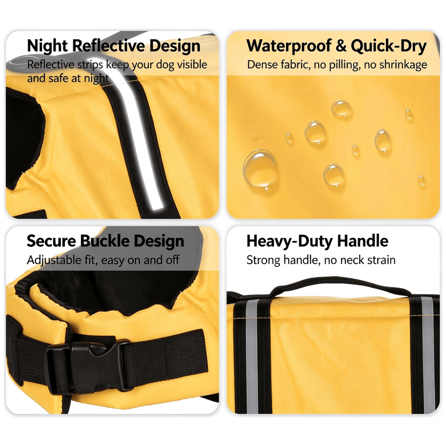 Reflective Dog Life Jacket with Rescue Handle, 420D Oxford Vest for Boating