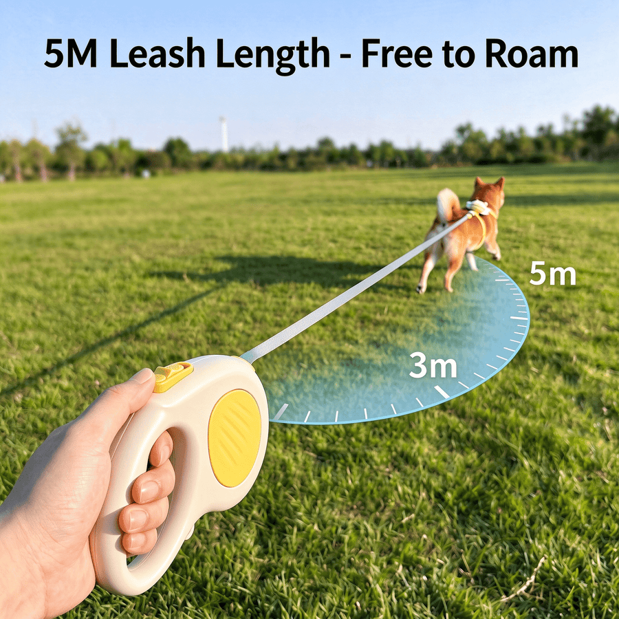 Retractable Dog Leash, 3m/5m One-Button Lock Walking Leash