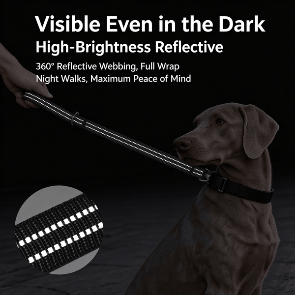 Tactical 50cm Reflective Dog Leash with Alloy Hook & Padded Handle - 4 Colors