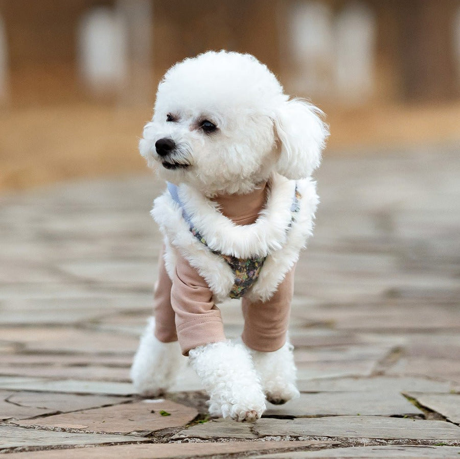 Tweed Fleece No-Pull Dog Harness and Leash Set for Small Dogs