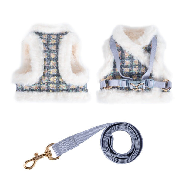 Tweed Fleece No-Pull Dog Harness and Leash Set for Small Dogs