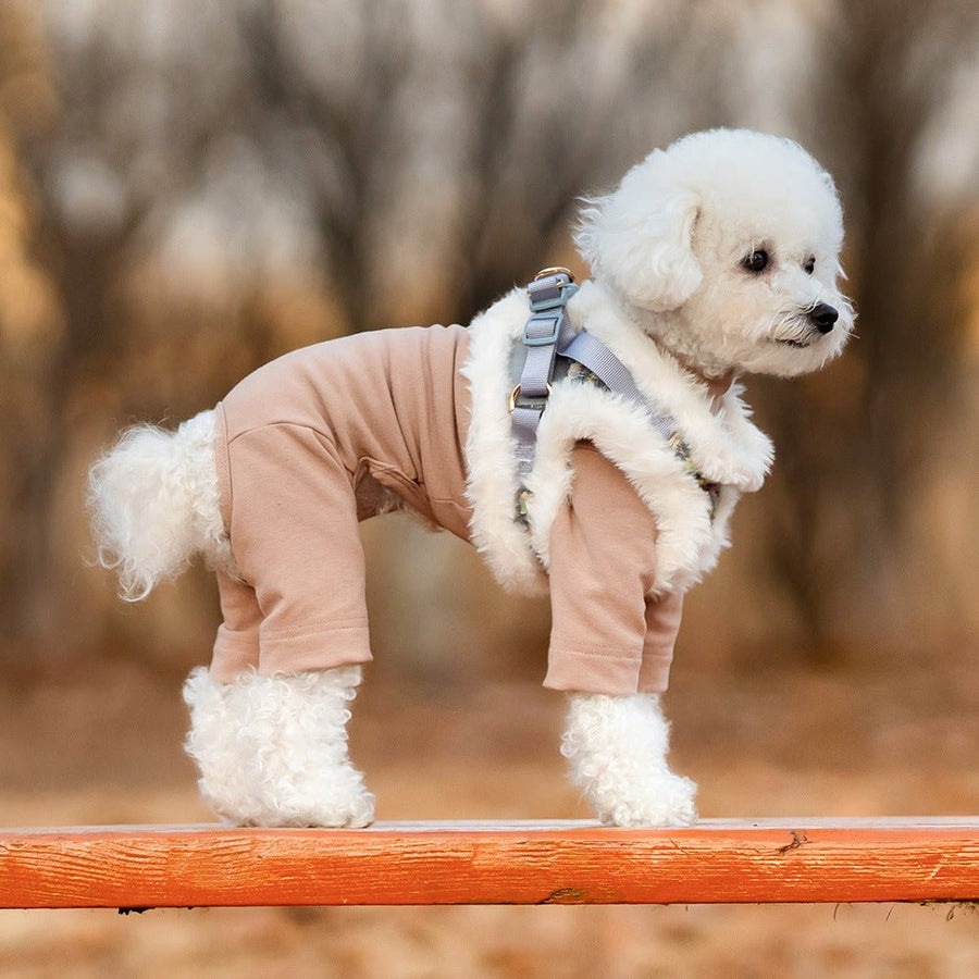 Tweed Fleece No-Pull Dog Harness and Leash Set for Small Dogs