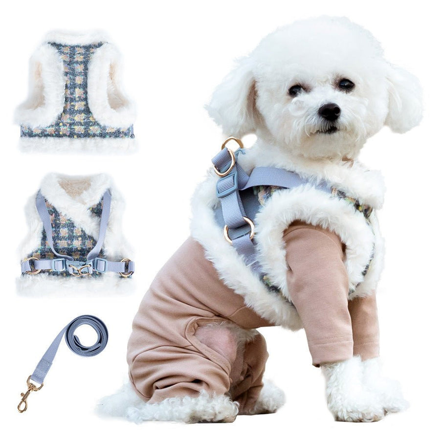 Tweed Fleece No-Pull Dog Harness and Leash Set for Small Dogs