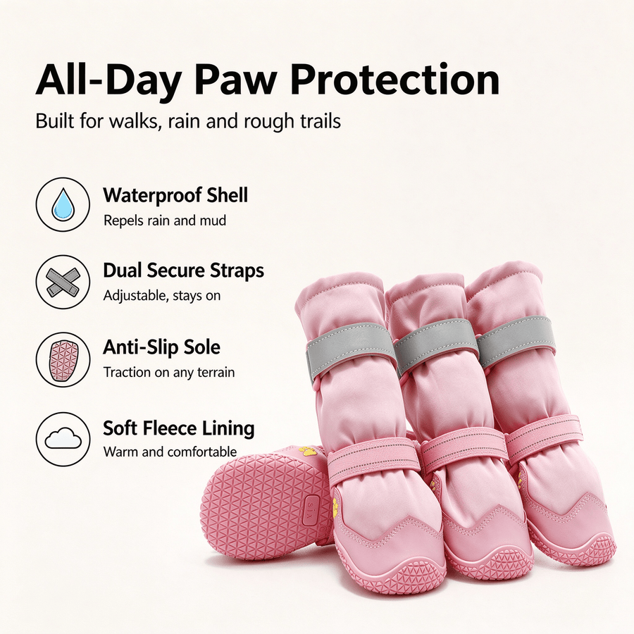 Waterproof Dog Rain Boots, Anti-Slip Fleece-Lined Dog Shoes – Fluffy Me